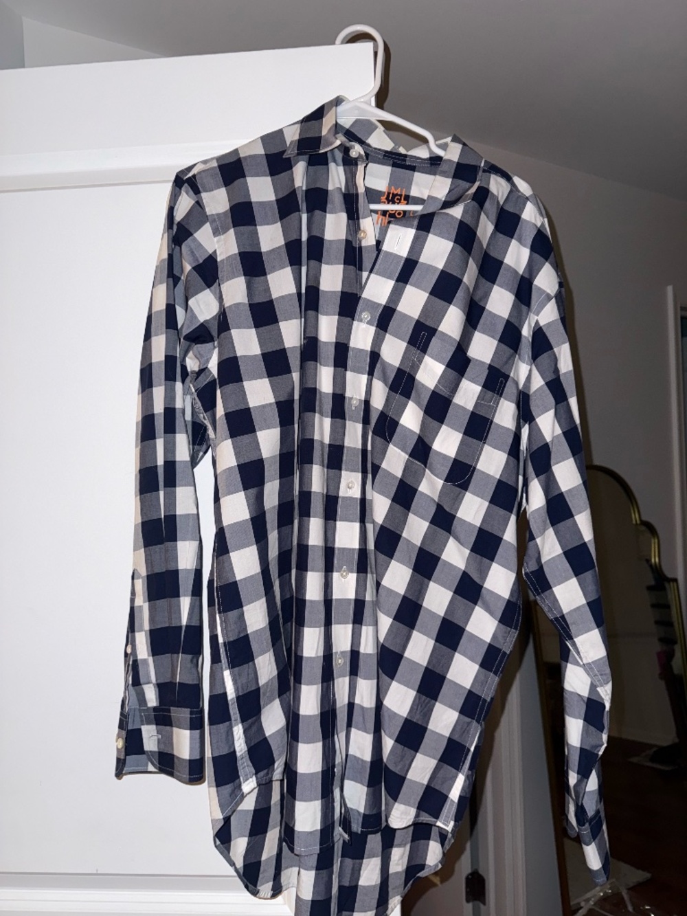 J.McLaughlin Navy & White Gingham Button Down Shirt